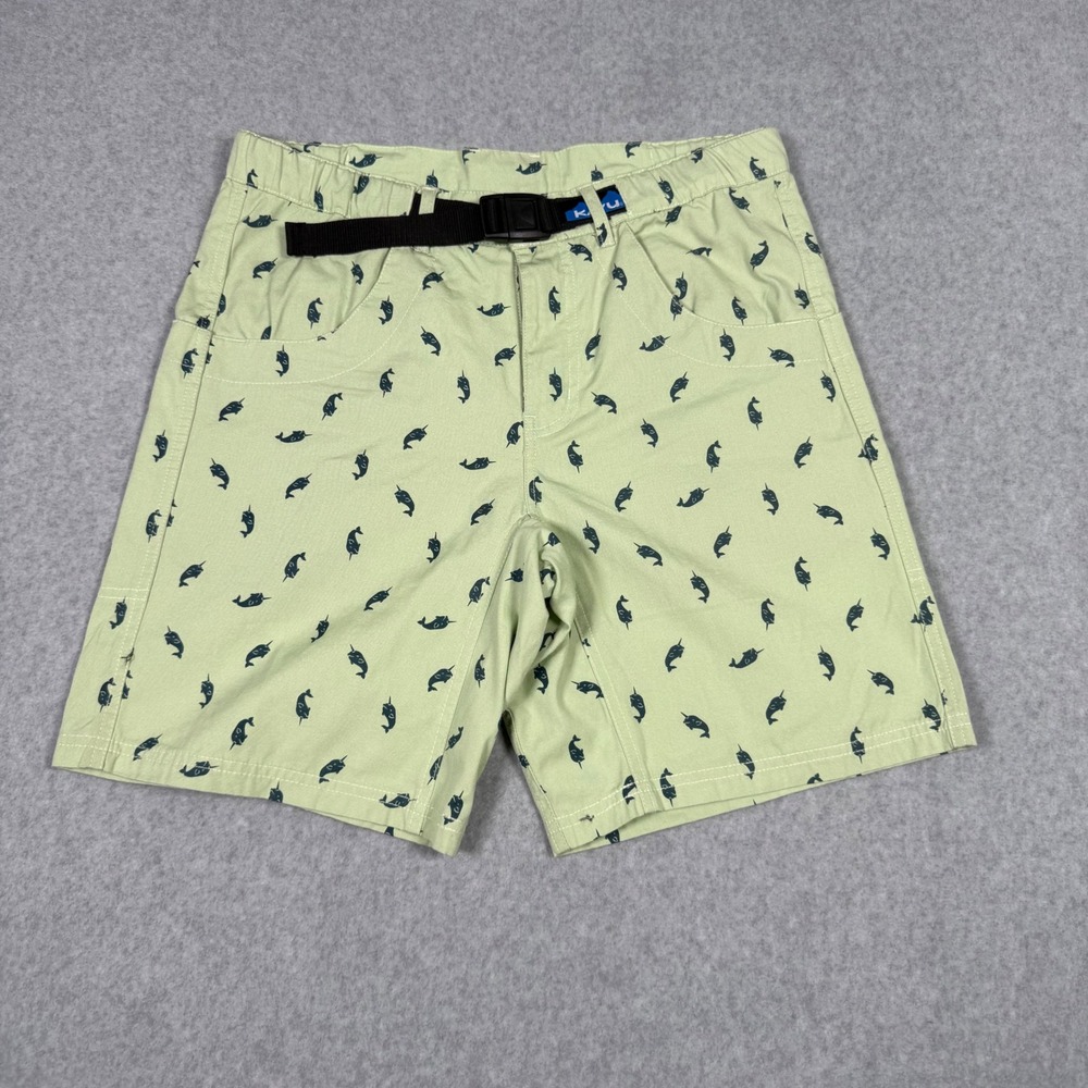 KAVU Chilli Lite Shorts Mens Small Narwhal Cove Green Hiking Canvas Belted New